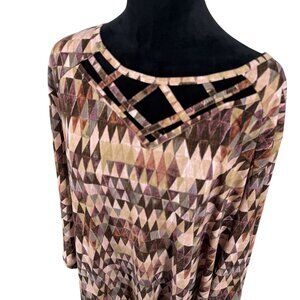 Catherines Tunic Top Womens Size 3X Geometric Stretch Oversized Boho Vintage